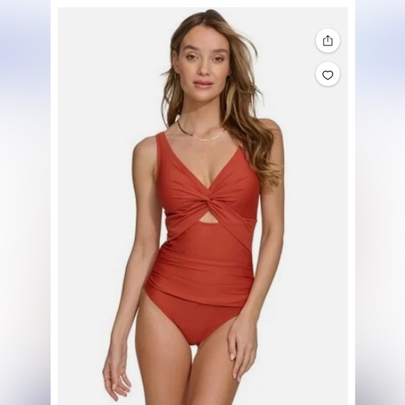 DKNY Women's One Piece Swimsuit, Red  Size L - Picture 2 of 8